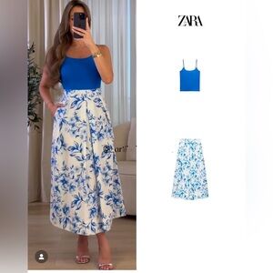 ZARA PRINTED POPLIN MIDI SKIRT